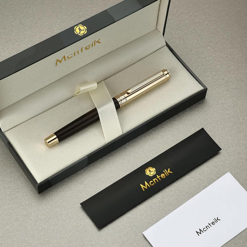 MCNTEIK 316 Luxury Journaling Pen, Nice Natural Wood for Writing, 24K Gold Accents, Schmidt refill, Fancy Rollerball, Wooden Gift Set for Men & Women, Executive & Graduation Work Christmas Pens-Blackwood - Image 2
